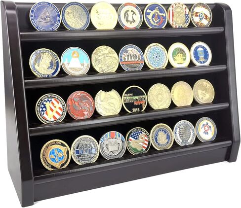 جويجولز حامل عرض العملات المعدنية مصنوع يدويًا من الخشب الرائع مكون من 4 صفوف من الخشب in Kuwait