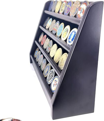 جويجولز حامل عرض العملات المعدنية مصنوع يدويًا من الخشب الرائع مكون من 4 صفوف من الخشب in Kuwait