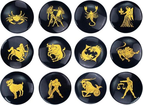 Crocon Assorted Stone Zodiac or Horoscope Symbols Engraved Stones with Name (Set of 12) for Reiki Healing Gemstone Love Crystal Sun Sign Gift in Saudi Arabia