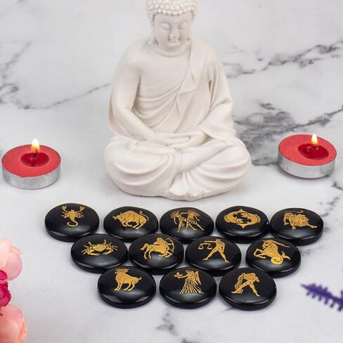 Crocon Assorted Stone Zodiac or Horoscope Symbols Engraved Stones with Name (Set of 12) for Reiki Healing Gemstone Love Crystal Sun Sign Gift in Saudi Arabia