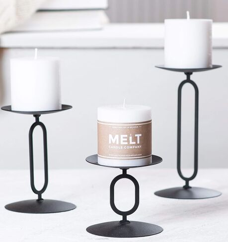 Candle Holders Black Metal Base Candleholders for Desk Top Decoration Table or Mantel Centerpiece in Dining & Living Room, Candelabra for flameless LED, Sphere & Pillar Candles (Set of 3) in Saudi Arabia