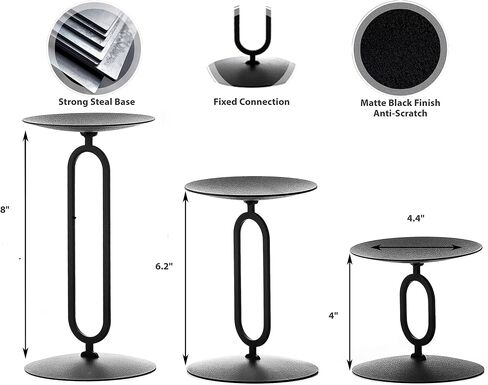 Candle Holders Black Metal Base Candleholders for Desk Top Decoration Table or Mantel Centerpiece in Dining & Living Room, Candelabra for flameless LED, Sphere & Pillar Candles (Set of 3) in Saudi Arabia