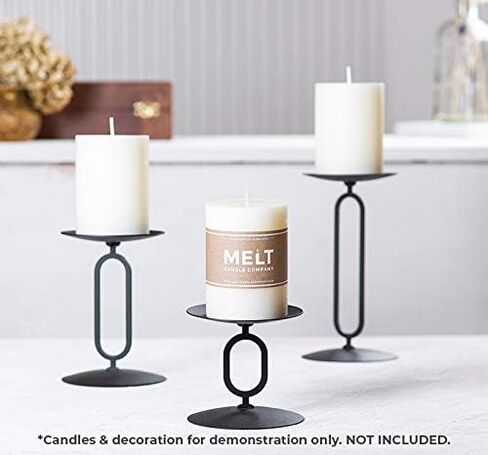 Candle Holders Black Metal Base Candleholders for Desk Top Decoration Table or Mantel Centerpiece in Dining & Living Room, Candelabra for flameless LED, Sphere & Pillar Candles (Set of 3) in Saudi Arabia