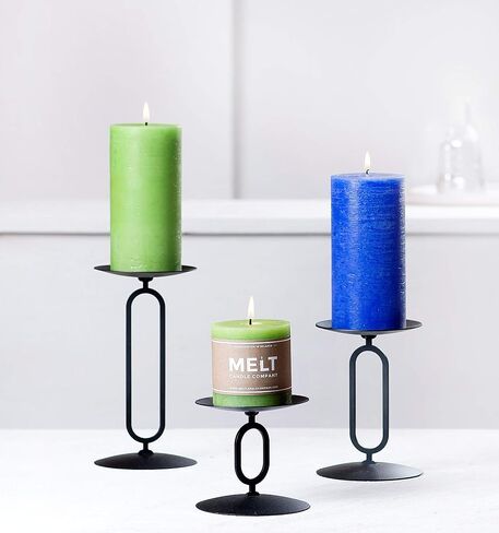 Candle Holders Black Metal Base Candleholders for Desk Top Decoration Table or Mantel Centerpiece in Dining & Living Room, Candelabra for flameless LED, Sphere & Pillar Candles (Set of 3) in Saudi Arabia