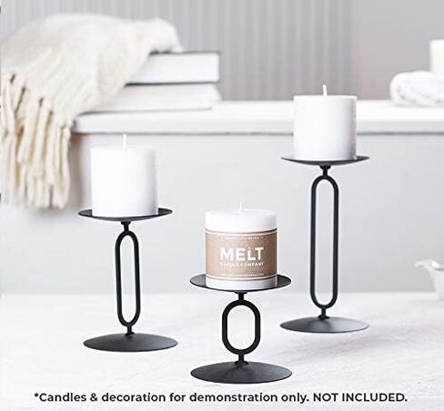 Candle Holders Black Metal Base Candleholders for Desk Top Decoration Table or Mantel Centerpiece in Dining & Living Room, Candelabra for flameless LED, Sphere & Pillar Candles (Set of 3) in Saudi Arabia
