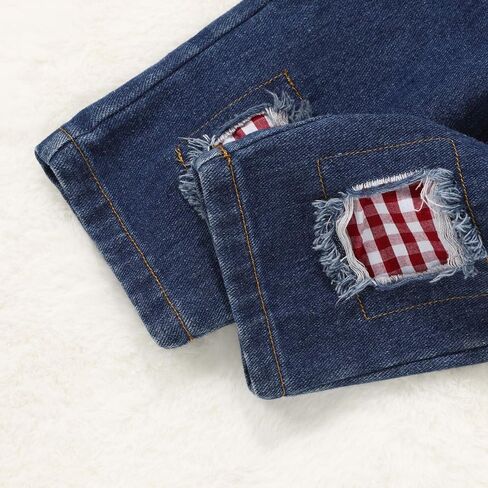 طقم عصابات رأس أزرق مكشكش قصير الأكمام + ملابس طفلة جينز ممزق in Kuwait