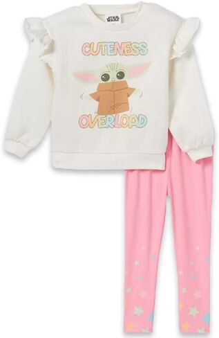 STAR WARS Baby Girls Clothes Set with Baby Yoda Fleece Sweatshirt and Leggings - Baby Yoda Baby Girls Outfit (Cream/Pink, 12M) in Saudi Arabia