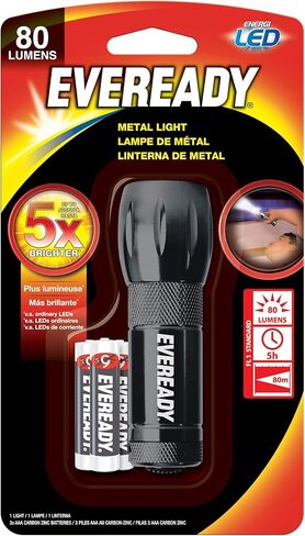 ايفريداي مصباح يدوي LED معدني صغير مقاوم للماء، يتضمن 3 بطاريات ايه ايه ايه شديدة التحمل، 21 لومن، اسود in Kuwait