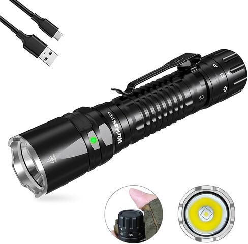 Wurkkos LED Tactical Flashlight Rechargeable - TD03 EDC Flashlight 1800 High Lumens - Tail Rotary Switch One Click Strobe Flashlight Longest Range 1158 feet for Outdoor Indoor Activities in Kuwait