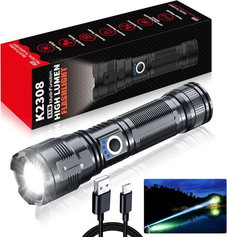 Tactical Flashlight Rechargeable, High Lumens Led Flashlights Handheld-Magnetic Base, Super Bright, Zoomable, Water-Resistance, 4 Modes, Powerful Flash Light for Camping, Hiking and Emergence in Saudi Arabia
