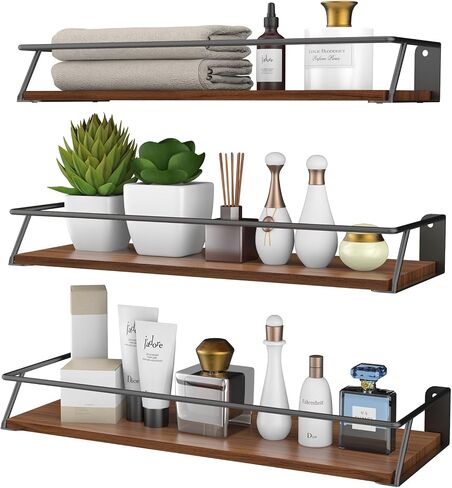 LATOURTIKAROGAN Floating Shelves for Wall, Home Decor Storage, Wood Shelf for Wall Storage, 3 Sets of Wall Mounted Shelves with Metal Frame for Bedroom, Bathroom, Living Room, Kitchen (Black) in Saudi Arabia