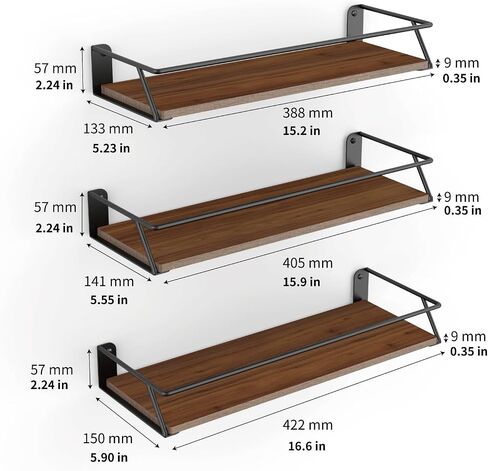 LATOURTIKAROGAN Floating Shelves for Wall, Home Decor Storage, Wood Shelf for Wall Storage, 3 Sets of Wall Mounted Shelves with Metal Frame for Bedroom, Bathroom, Living Room, Kitchen (Black) in Saudi Arabia