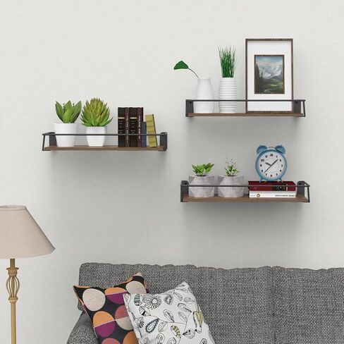 LATOURTIKAROGAN Floating Shelves for Wall, Home Decor Storage, Wood Shelf for Wall Storage, 3 Sets of Wall Mounted Shelves with Metal Frame for Bedroom, Bathroom, Living Room, Kitchen (Black) in Saudi Arabia