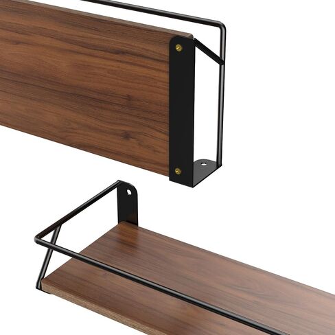 LATOURTIKAROGAN Floating Shelves for Wall, Home Decor Storage, Wood Shelf for Wall Storage, 3 Sets of Wall Mounted Shelves with Metal Frame for Bedroom, Bathroom, Living Room, Kitchen (Black) in Saudi Arabia