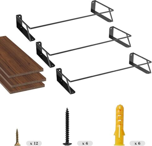 LATOURTIKAROGAN Floating Shelves for Wall, Home Decor Storage, Wood Shelf for Wall Storage, 3 Sets of Wall Mounted Shelves with Metal Frame for Bedroom, Bathroom, Living Room, Kitchen (Black) in Saudi Arabia