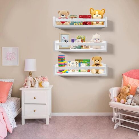رف كتب عائم من Lixintray مقاس 24 بوصة مجموعة من 3، أرفف كتب حضانة مثبتة على الحائط لديكور الحمام، غرفة الأطفال، رف توابل المطبخ، منظم رف الكتب لديكور حضانة الطفل in Kuwait