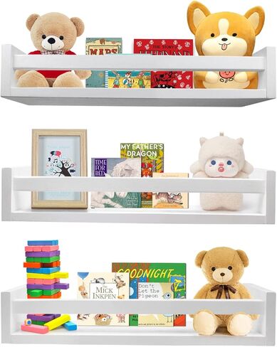 رف كتب عائم من Lixintray مقاس 24 بوصة مجموعة من 3، أرفف كتب حضانة مثبتة على الحائط لديكور الحمام، غرفة الأطفال، رف توابل المطبخ، منظم رف الكتب لديكور حضانة الطفل in Kuwait