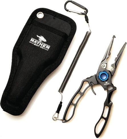 Mayhem Bait Co. Ultimate Premium Fishing Pliers with Tungsten Line Cutter, Crimpers, Split Ring Opener, Replaceable Jaw Inserts, Belt Holster in Saudi Arabia