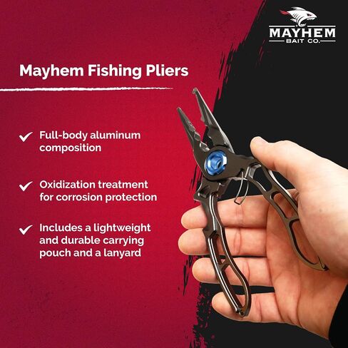 Mayhem Bait Co. Ultimate Premium Fishing Pliers with Tungsten Line Cutter, Crimpers, Split Ring Opener, Replaceable Jaw Inserts, Belt Holster in Saudi Arabia