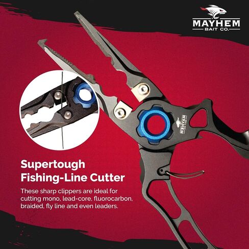 Mayhem Bait Co. Ultimate Premium Fishing Pliers with Tungsten Line Cutter, Crimpers, Split Ring Opener, Replaceable Jaw Inserts, Belt Holster in Saudi Arabia