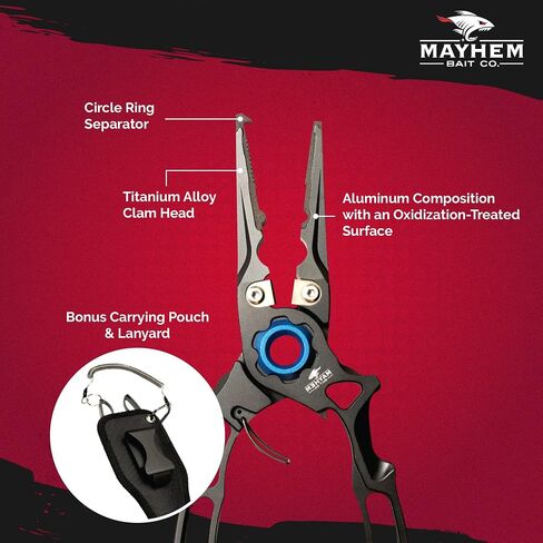 Mayhem Bait Co. Ultimate Premium Fishing Pliers with Tungsten Line Cutter, Crimpers, Split Ring Opener, Replaceable Jaw Inserts, Belt Holster in Saudi Arabia