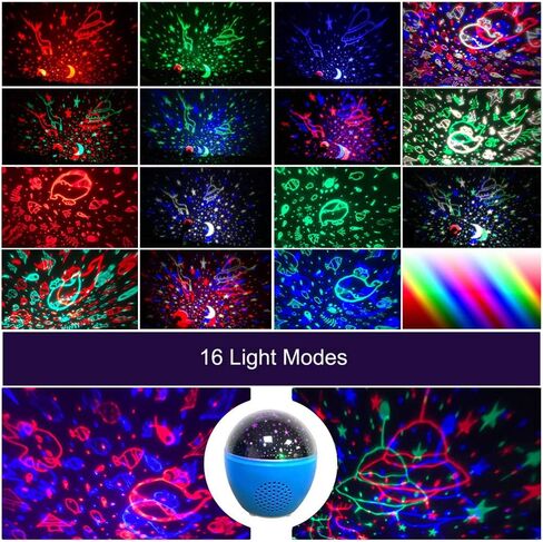SEVENKA Night Light for Kids, 16 Lighting Modes Star Lights for Bedroom, 360° Rotating with Bluetooth Speaker, Rechargeable Baby Night Light Projector for Nursery Baby Bedroom Décor in Kuwait
