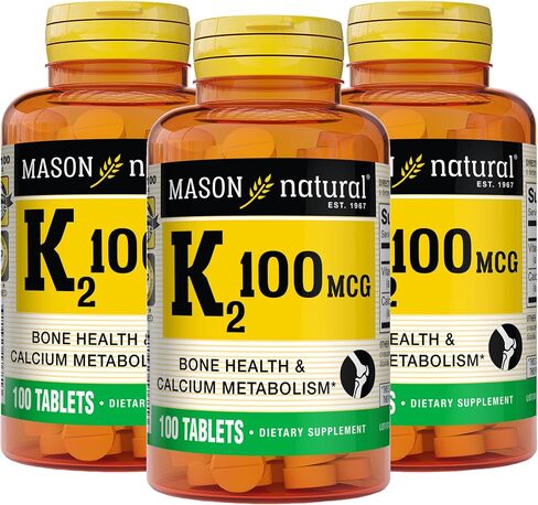 MASON NATURAL Vitamin K2 100 mcg with Calcium - Supports Cardiovascular, Bone and Muscle Health, Promotes Calcium Metabolism, Healthy Immune System, 100 Tablets (Pack of 3) in Saudi Arabia