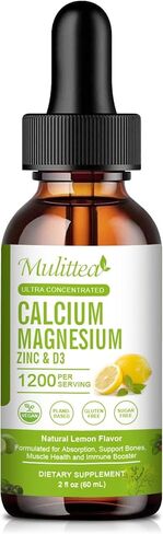 Mulittea Calcium Magnesium Zinc with Magnesium Glycinate 500mg Plus Vitamin C D3 K2 | 2 Month Supply | Calcium Supplement | Bone Support | Calcium with Vitamin D3 K2 Liquid Drop | Gluten Free |1 Pack in Kuwait