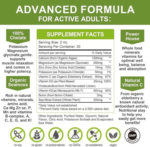 Mulittea Calcium Magnesium Zinc with Magnesium Glycinate 500mg Plus Vitamin C D3 K2 | 2 Month Supply | Calcium Supplement | Bone Support | Calcium with Vitamin D3 K2 Liquid Drop | Gluten Free |1 Pack in Kuwait