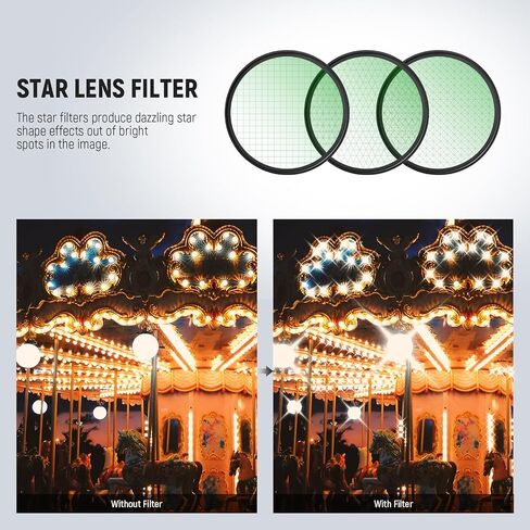 NEEWER 3PCS 72mm Star Filters, Adjustable Cross Screen Star Effect Filter (4, 6, 8 Points) with Ultra Slim Aluminum Alloy Frame, HD No Dark Corners with Double Sided Nano Coatings in Saudi Arabia