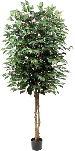 plant Artificial Ficus Tree 3ft in Cotton Pot Fake Silk Plant with Green White Leaves Natural Trunk for Indoor Outdoor Home Garden Decor, Green,white in Saudi Arabia