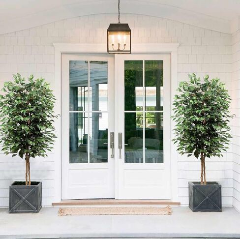 plant Artificial Ficus Tree 3ft in Cotton Pot Fake Silk Plant with Green White Leaves Natural Trunk for Indoor Outdoor Home Garden Decor, Green,white in Saudi Arabia