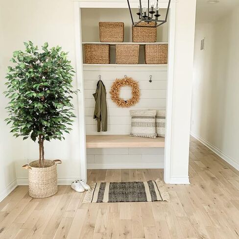 plant Artificial Ficus Tree 3ft in Cotton Pot Fake Silk Plant with Green White Leaves Natural Trunk for Indoor Outdoor Home Garden Decor, Green,white in Saudi Arabia