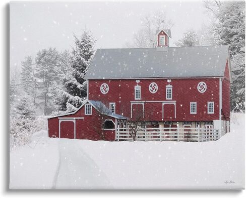 Stupell Industries Snow Covered Farmland Red Barn Snowflakes Falling, Design by Lori Deiter in Kuwait