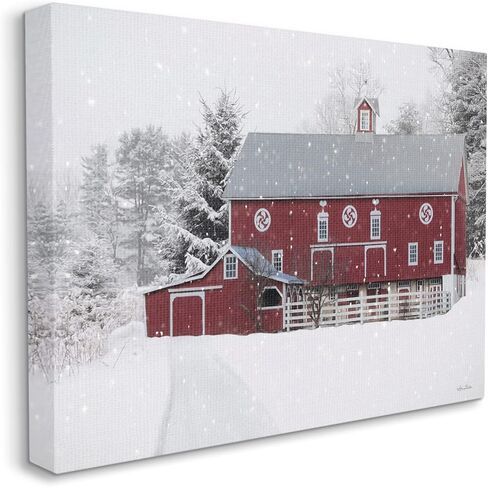Stupell Industries Snow Covered Farmland Red Barn Snowflakes Falling, Design by Lori Deiter in Kuwait