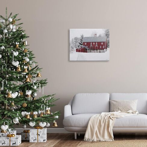 Stupell Industries Snow Covered Farmland Red Barn Snowflakes Falling, Design by Lori Deiter in Kuwait