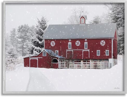 Stupell Industries Snow Covered Farmland Red Barn Snowflakes Falling, Design by Lori Deiter in Kuwait