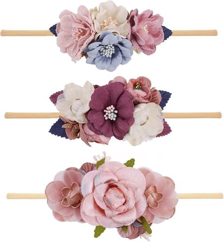 mligril Flower Headband Hair Bands for Girls, Baby Headbands Elastic Floral Hair Bows Crown Hair Accessories Gifts for Newborn Toddler Infant 3 Pcs in Saudi Arabia