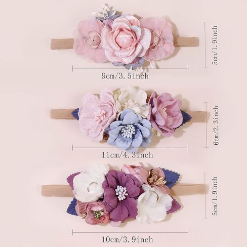 mligril Flower Headband Hair Bands for Girls, Baby Headbands Elastic Floral Hair Bows Crown Hair Accessories Gifts for Newborn Toddler Infant 3 Pcs in Saudi Arabia