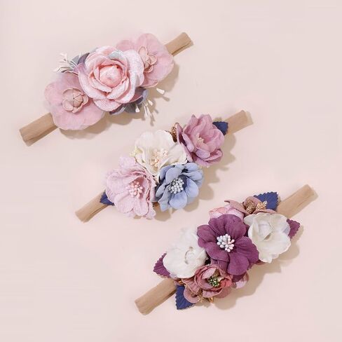 mligril Flower Headband Hair Bands for Girls, Baby Headbands Elastic Floral Hair Bows Crown Hair Accessories Gifts for Newborn Toddler Infant 3 Pcs in Saudi Arabia