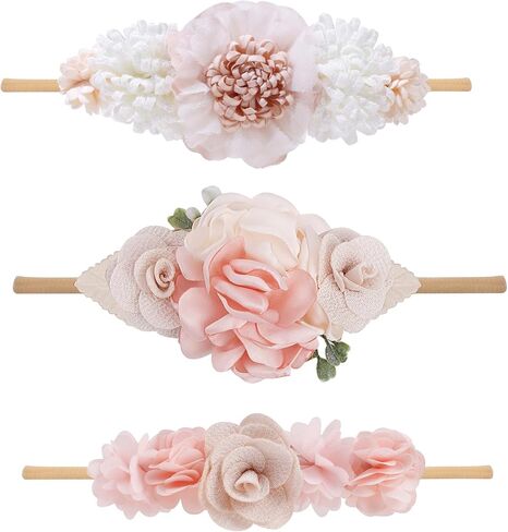 عصابة رأس على شكل زهرة من مليجريل للبنات، عصابات رأس مرنة للشعر على شكل زهور وأكسسوارات شعر على شكل تاج هدايا للأطفال حديثي الولادة 3 قطع in Kuwait
