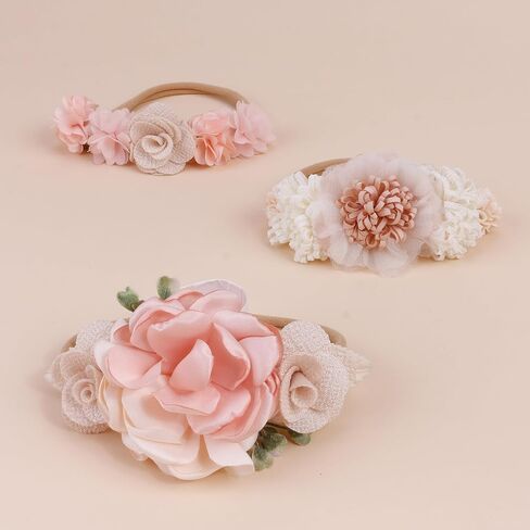 عصابة رأس على شكل زهرة من مليجريل للبنات، عصابات رأس مرنة للشعر على شكل زهور وأكسسوارات شعر على شكل تاج هدايا للأطفال حديثي الولادة 3 قطع in Kuwait
