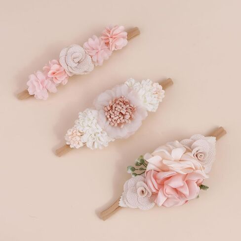 عصابة رأس على شكل زهرة من مليجريل للبنات، عصابات رأس مرنة للشعر على شكل زهور وأكسسوارات شعر على شكل تاج هدايا للأطفال حديثي الولادة 3 قطع in Kuwait