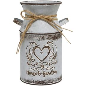 مزهرية HIDERLYS مقاس 7.5 بوصة مزخرفة باللون الرمادي مع تصميم على شكل قلب وحبل، علبة حليب معدنية مجلفنة إبريق ريفي لغرفة المعيشة وغرفة النوم والمطبخ in Kuwait