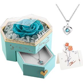 minstely Preserved Real White Rose with I Love You Necklace 100 Languages Gifts for Women - Valentines Day Gifts for Her - Eternal Flower Gifts for Mom Wife Girlfriend and Grandma