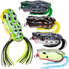 RUNCL Topwater Frog Lures - 5PCS Durable Lifelike Silicone Bass Bait Kit for Freshwater & Saltwater, Realistic Floating Frog Lures for Topwater Fishing of Pike, Snakehead, Salmon, Trout & Catfish in Kuwait