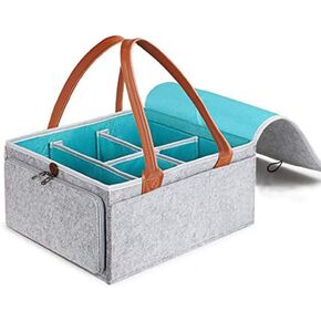 Large Diaper Caddy Organizer Baby Nursery Storage Basket with Zipper Lid and Leather Handle Baby Wipes Stacker Bin Holder - 38 x 25 x 18 cm in Kuwait