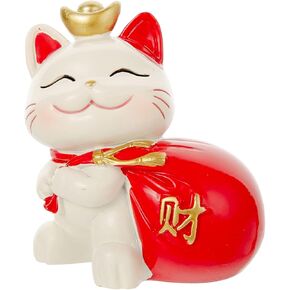 Mini Maneki Neko Statue,Money Lucky Cat Figurine-Caishen Cat,CAI Shen Cat-Lucky Fortune Cat,Chinese Japanese Lucky Cat,Cute Wealth Cat-Chinese New Year Gift,Feng Shui Home Car Shop Decor