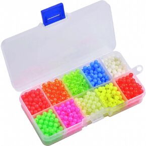 Glow Fishing Beads Saltwater Freshwater, 1000pcs Plastic Fish Beads Luminous Round Egg Beads Assortment Fishing Tackle Tools for Rigs Leaders 0.2in