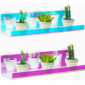 Lunar Sol Iridescent Window Shelf for Plants, 2 Acrylic Window Mounted Shelves, Plant Window Shelf for Bathroom, Shower & Kitchen, Rainbow Iridescent Decor Modern Acrylic Suction Cup Plant Shelf in Saudi Arabia